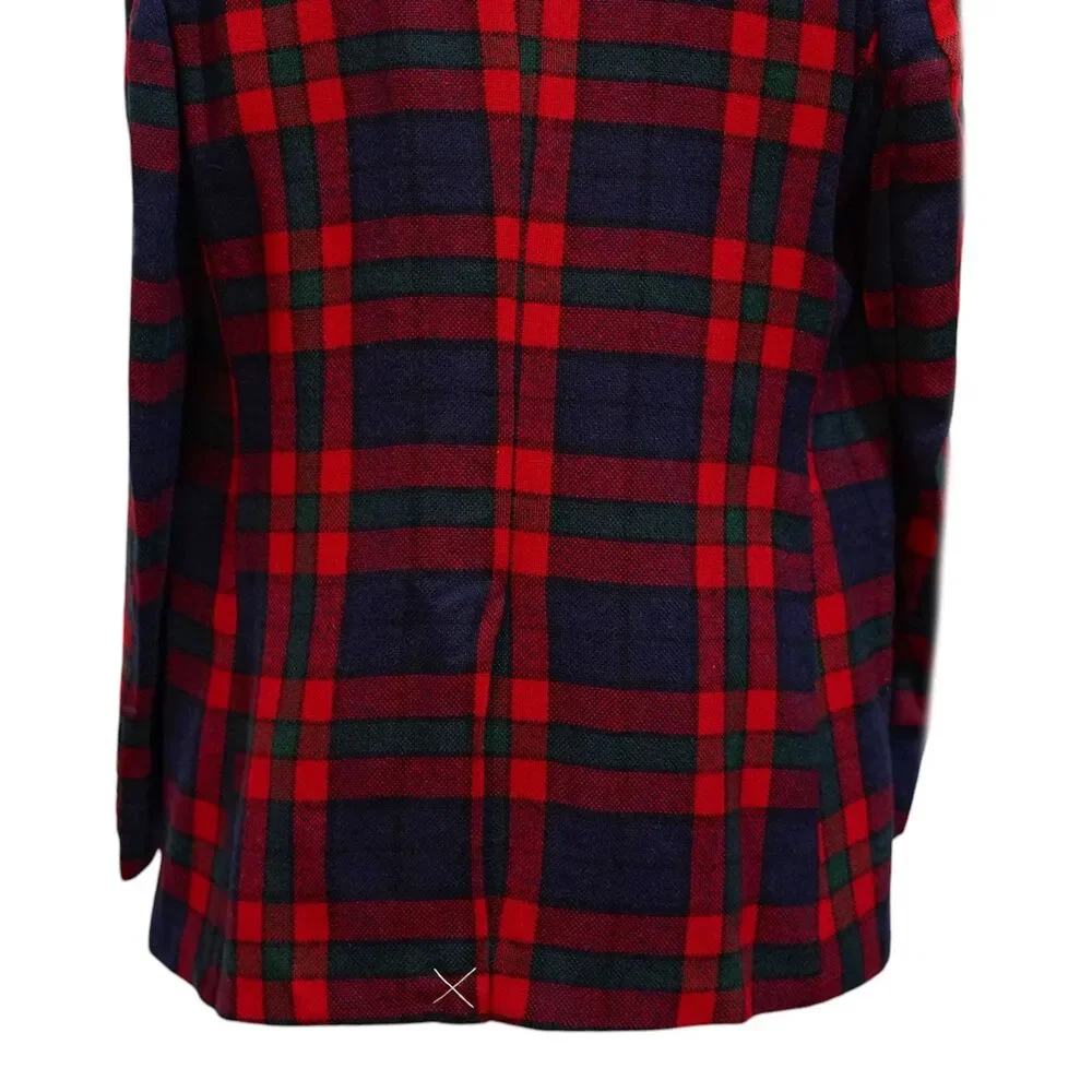 Mens Wool Sport Coat 44R Red Blue Green Tartan Plaid Blazer 2 Button Wedding